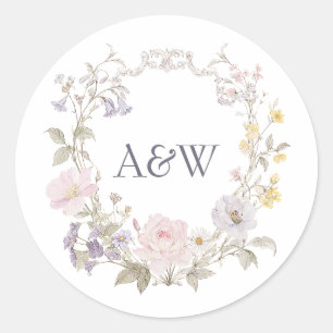 Cottagecore-Wildflower-Romantische-Botanische-Mono Runder Aufkleber
