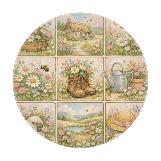Cottagecore-Wildflowergarten-Patchwork Schneidebrett (Vorderseite)