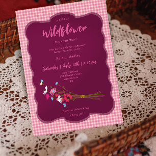 Cottagecore Wildflowers Babyparty Rosa Gingham Einladung