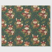 Cottagecore Winterwald-Tiermuster Geschenkpapier (Flach)