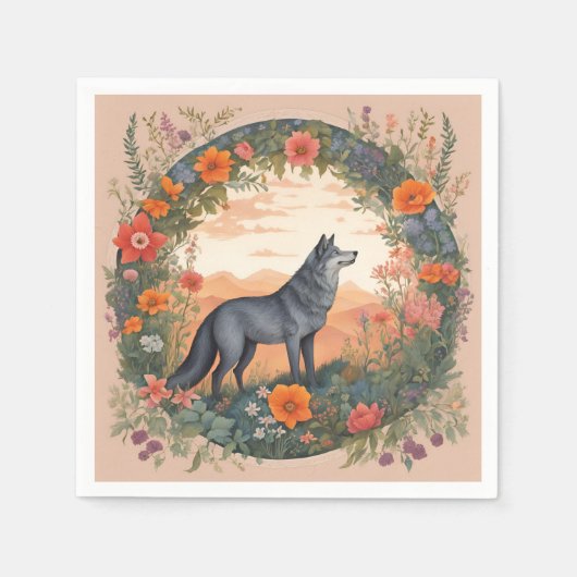 Cottagecore-Wolf Serviette (Vorderseite)