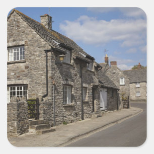 Cottages, Corfe Castle Dorf, Dorset, England, Quadratischer Aufkleber