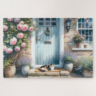 Cottages florales Porzellan mit Calico Cat Puzzle
