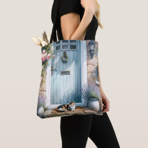 Cottages florales Porzellan mit Calico Cat Tasche