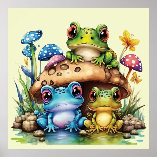 Cottages Toadstool Pilz und Frosch Poster (Vorne)