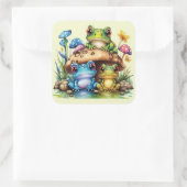 Cottages Toadstool Pilz und Frosch Quadratischer Aufkleber (Tasche)