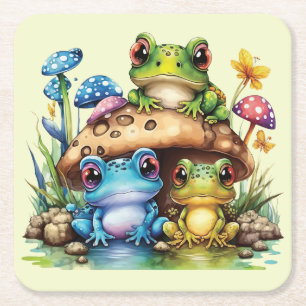Cottages Toadstool Pilz und Frosch Rechteckiger Pappuntersetzer