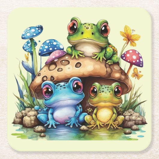 Cottages Toadstool Pilz und Frosch Rechteckiger Pappuntersetzer (Vorderseite)