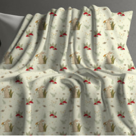 Cottecore Beige Botanische Rote Pilzlandschaft Fleecedecke