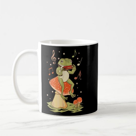 Cottecore Frosch Spiel Harmonica Player Mushroom Kaffeetasse (Links)