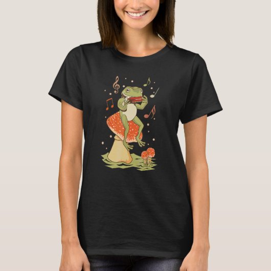 Cottecore Frosch Spiel Harmonica Player Mushroom T-Shirt (Vorderseite)