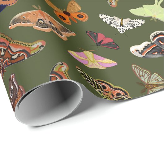 Cottecore Moth Green Geschenkpapier (Rolleneckpunkt)