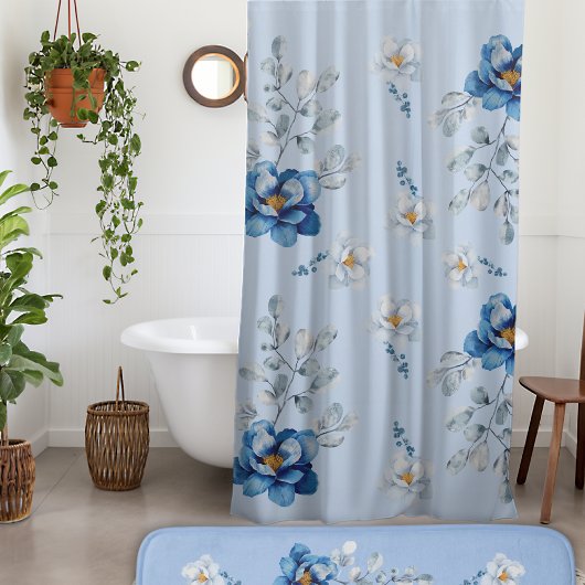 Cotton Blue Magnolia Duschvorhang