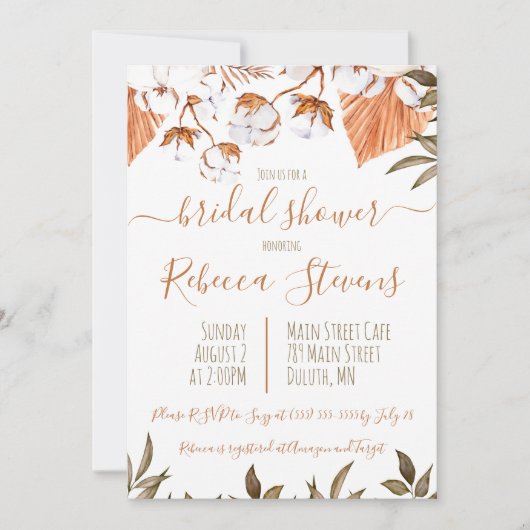 Cotton Blume Brautparty Einladung (Vorderseite)