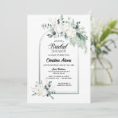 Cotton Blume Eucalyptus Arch Brautparty Einladung (Stehend Vorderseite)