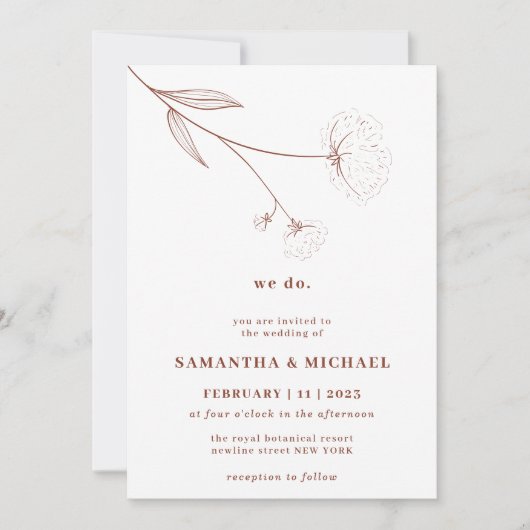 Cotton Blume Terracotta Indie Botanische wir tun Einladung (Vorderseite)