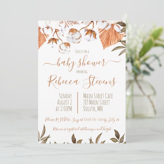 Cotton Blume Watercolor Kinderdusche Einladung (Stehend Vorderseite)