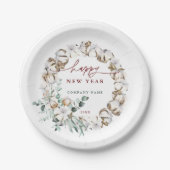 Cotton Blume Wreath Happy New Year Urlaub Pappteller (Vorderseite)