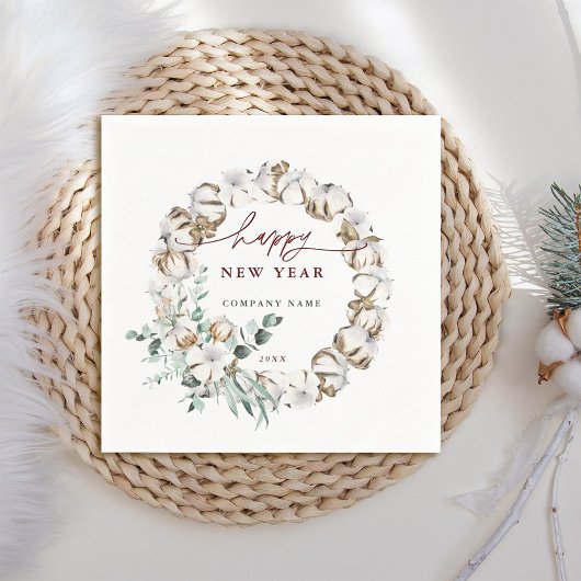 Cotton Blume Wreath Happy New Year Urlaub Serviette