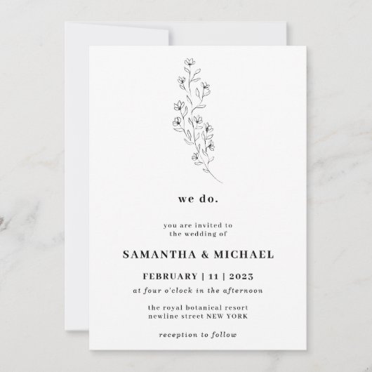 Cotton Boho White Clear Botanic wir tun Einladung (Vorderseite)