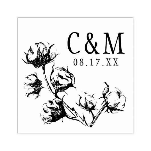Cotton Boll-Pflanze Hochzeitssache Das Datumsmonog Gummistempel (Prägung)