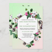 Cotton Bolls florrosa Grüne Hochzeitseinladung Einladung (Vorne/Hinten)