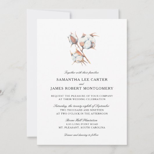 Cotton-Bolzen-Pflanze | Hochzeit Einladung (Vorderseite)