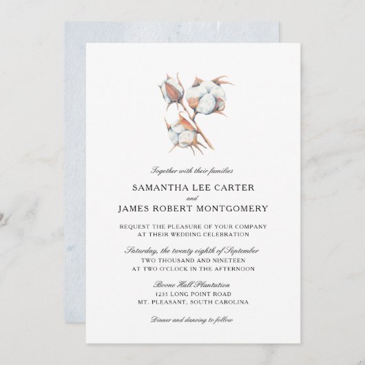 Cotton-Bolzen-Pflanze | Hochzeit Einladung (Vorne/Hinten)