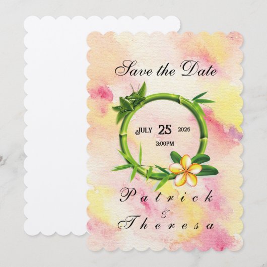 Cotton Candy Bamboo Flat Wedding Einladung (Vorne/Hinten)