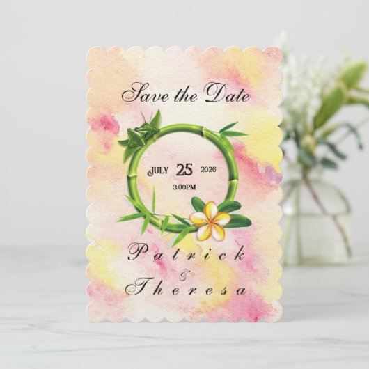 Cotton Candy Bamboo Flat Wedding Einladung (Stehend Vorderseite)