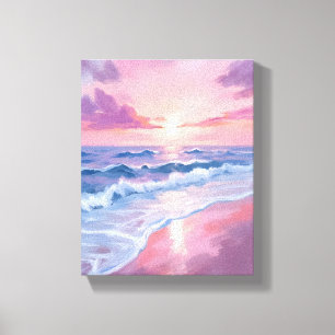 Cotton Candy Beach   Pink Ocean Waves Painting Leinwanddruck
