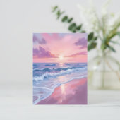 Cotton Candy Beach | Pink Ocean Waves Painting Postkarte (Stehend Vorderseite)