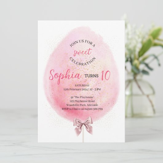 Cotton Candy Birthday Einladung (Stehend Vorderseite)