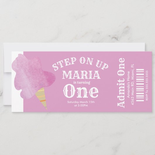 Cotton Candy Circus Zent Birthday Ticket Party Einladung (Vorderseite)