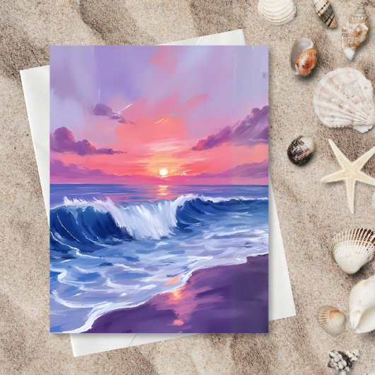 Cotton Candy Cove | Pink Ocean Watercolor Card