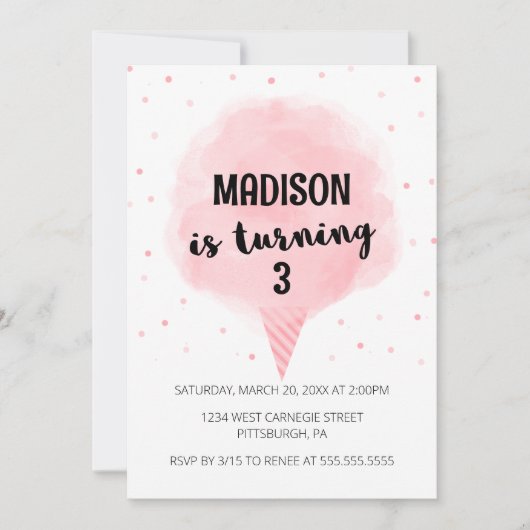 Cotton Candy Geburtstagsparty Einladung (Vorderseite)