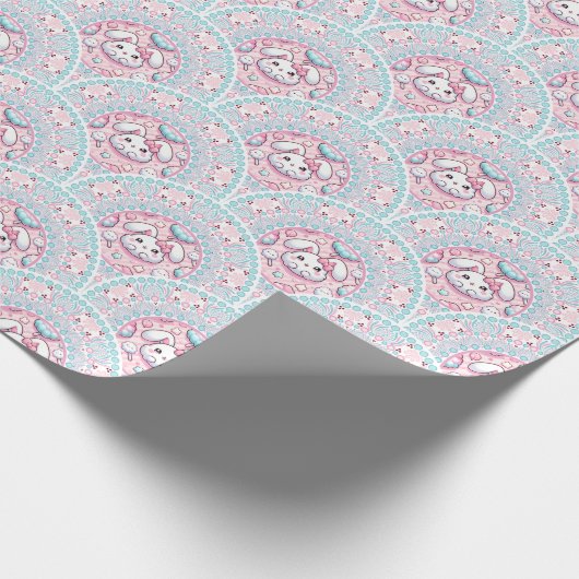 Cotton Candy Kawaii Bunny Mandala Art Deco Scallop Geschenkpapier (Ecke)
