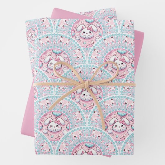 Cotton Candy Kawaii Bunny Mandala Art Deco Scallop Geschenkpapier Set (Beispiel)
