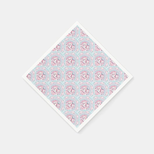 Cotton Candy Kawaii Bunny Mandala Art Deco Scallop Serviette (Ecke)