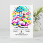 Cotton Candy Kindergeburtstag Einladung (Stehend Vorderseite)