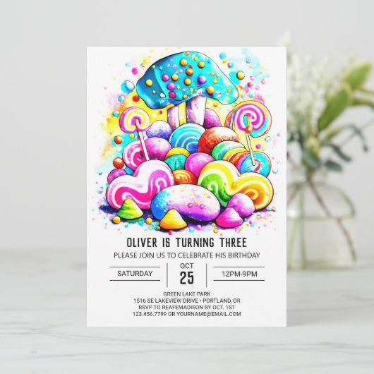 Cotton Candy Kindergeburtstag Einladung (Stehend Vorderseite)