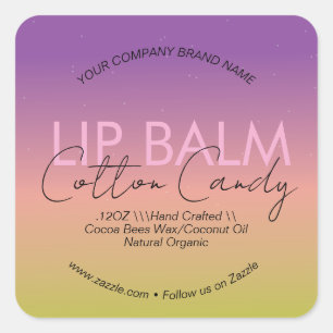 Cotton Candy Lip Balm Business Packaging Quadratischer Aufkleber