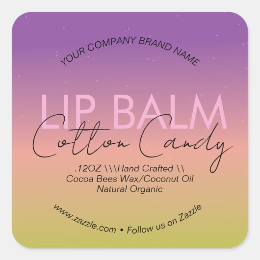 Cotton Candy Lip Balm Business Packaging Quadratischer Aufkleber (Vorderseite)