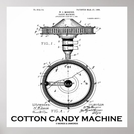 Cotton Candy Machine US Patent Diagramm Poster (Vorne)