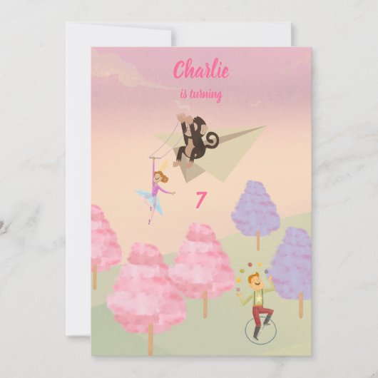 Cotton Candy Monkey Jump Geburtstag Einladung (Vorderseite)