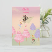 Cotton Candy Monkey Jump Geburtstag Einladung (Stehend Vorderseite)