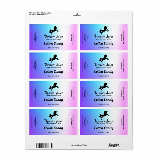 Cotton Candy Nicotine Vape E Juice Labels (Vorne)