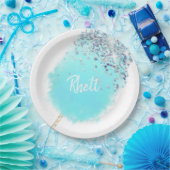 Cotton candy niedlich blauen und silbernen Glitzer Pappteller (Party)