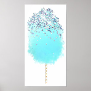 Cotton candy niedlich blauen und silbernen Glitzer Poster