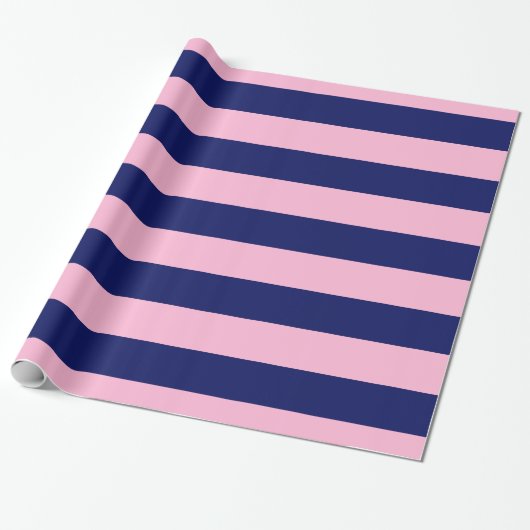 Cotton Candy Pink, Navy Blue XL Stripes Muster V Geschenkpapier (Ungerollt)